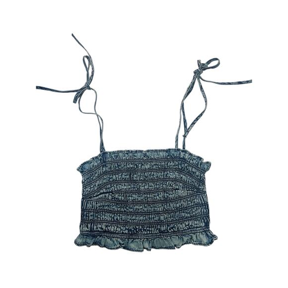 NEW! Womens 100% Cotton Cropped Ruffle Tank Denim‎ Blue Size L Large Summer Top - Picture 3 of 6